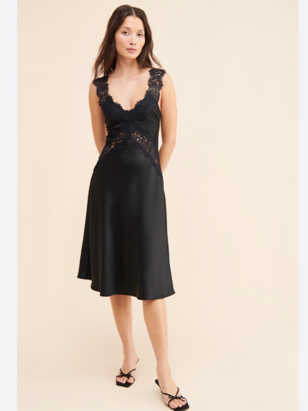 Hansen & Gretel Dress Lucille Slip Midi Lace in Black